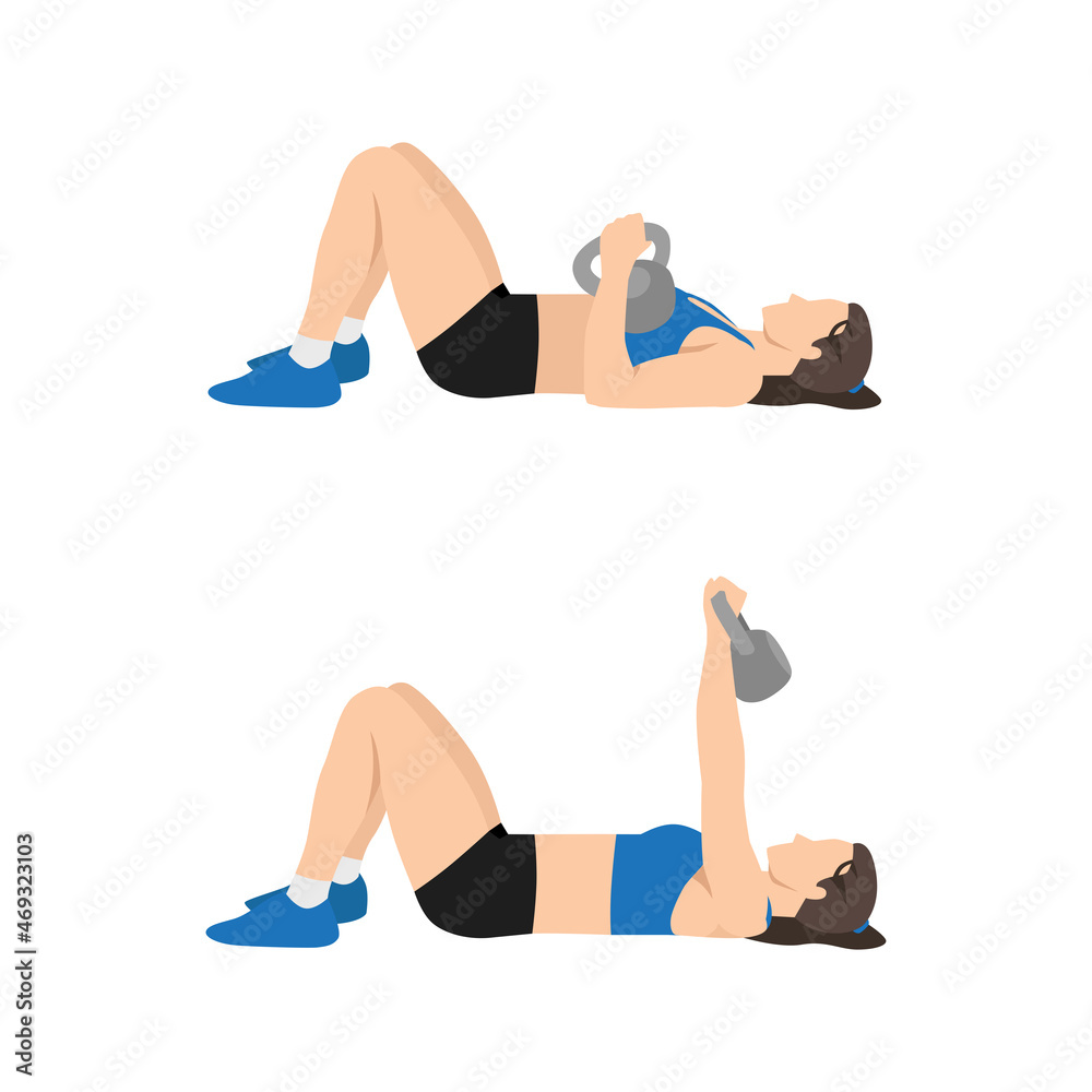 Vecteur Stock Woman doing Single arm kettlebell floor press exercise. Flat  vector illustration isolated on white background. workout character set |  Adobe Stock