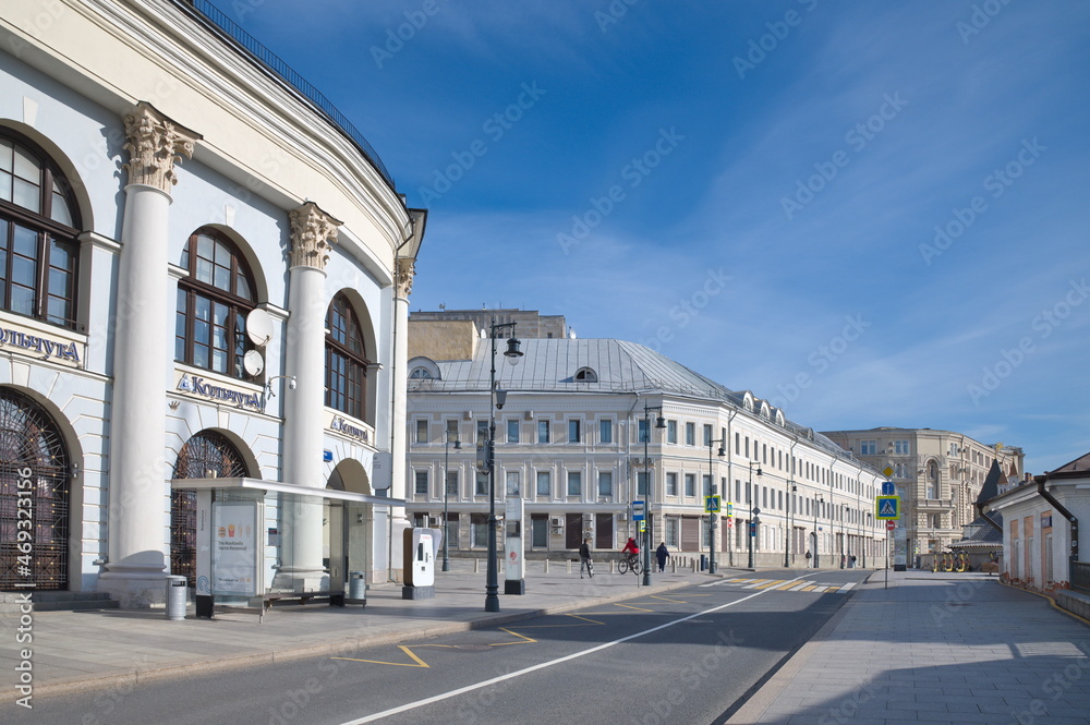 Moscow, Russia - September 29, 2021: Varvarka Street in the center of Moscow