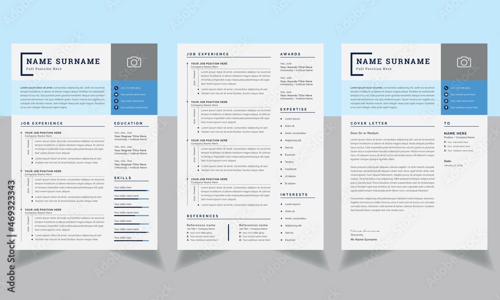 Resume Layout Set with Blue Accents Template