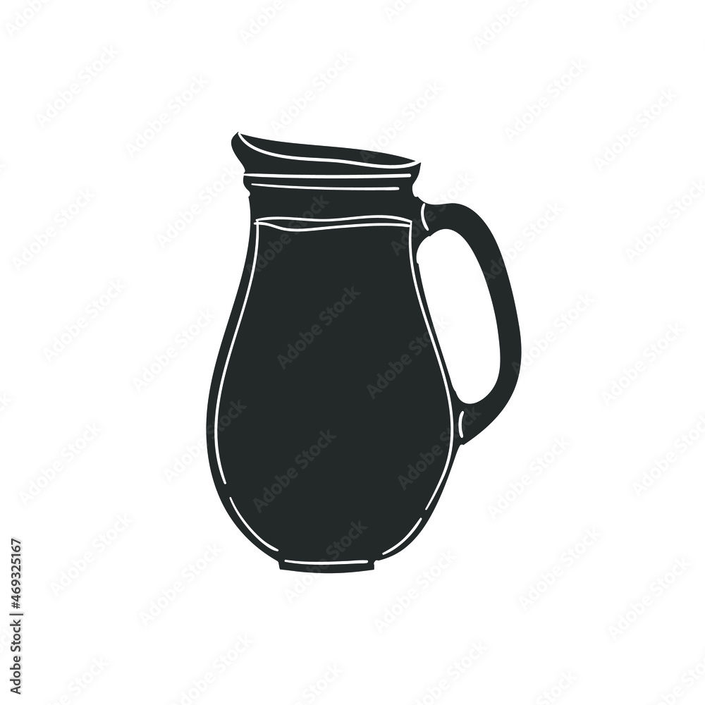 Water Jug Icon Silhouette Illustration. Pitcher Drink Vector Graphic Pictogram Symbol Clip Art. Doodle Sketch Black Sign.