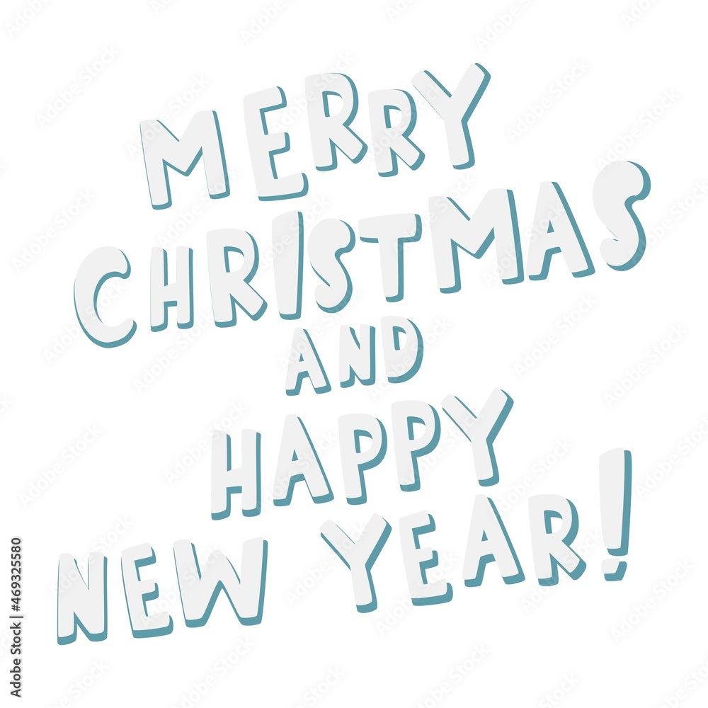 Hand drawn Lettering Merry Christmas and Happy New Year. Vector doodle sketch illustration isolated on white background. Hand drawn Lettering Merry Christmas and Happy New Year. Vector doodle sketch illustration isolated on white background.