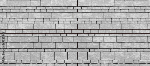 Vintage white brick wall texture background empty floor panoramic  blank concrete wall background  wallpaper modern interior and exterior and backdrop design  banner  3d render illustration