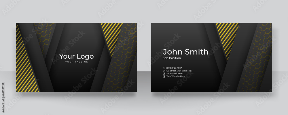 Modern elegant black and gold business card template with 3d style. Creative luxury and clean business card template with corporate concept. Vector illustration