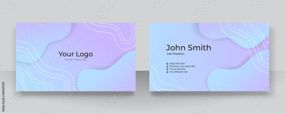 Modern elegant soft blue and purple business card template with liquid shapes. Creative luxury and clean business card template with corporate concept. Vector illustration