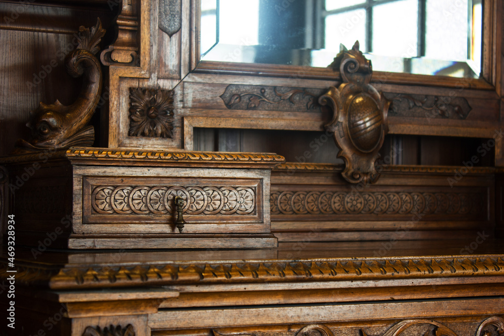 Fototapeta premium wooden antique secretaire or bureau in a house - retro furniture interior