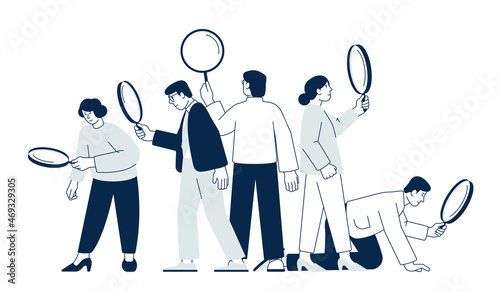Searching ideas. Career horizon, new talent and employee research. Business team looking in future, choose development way recent vector concept