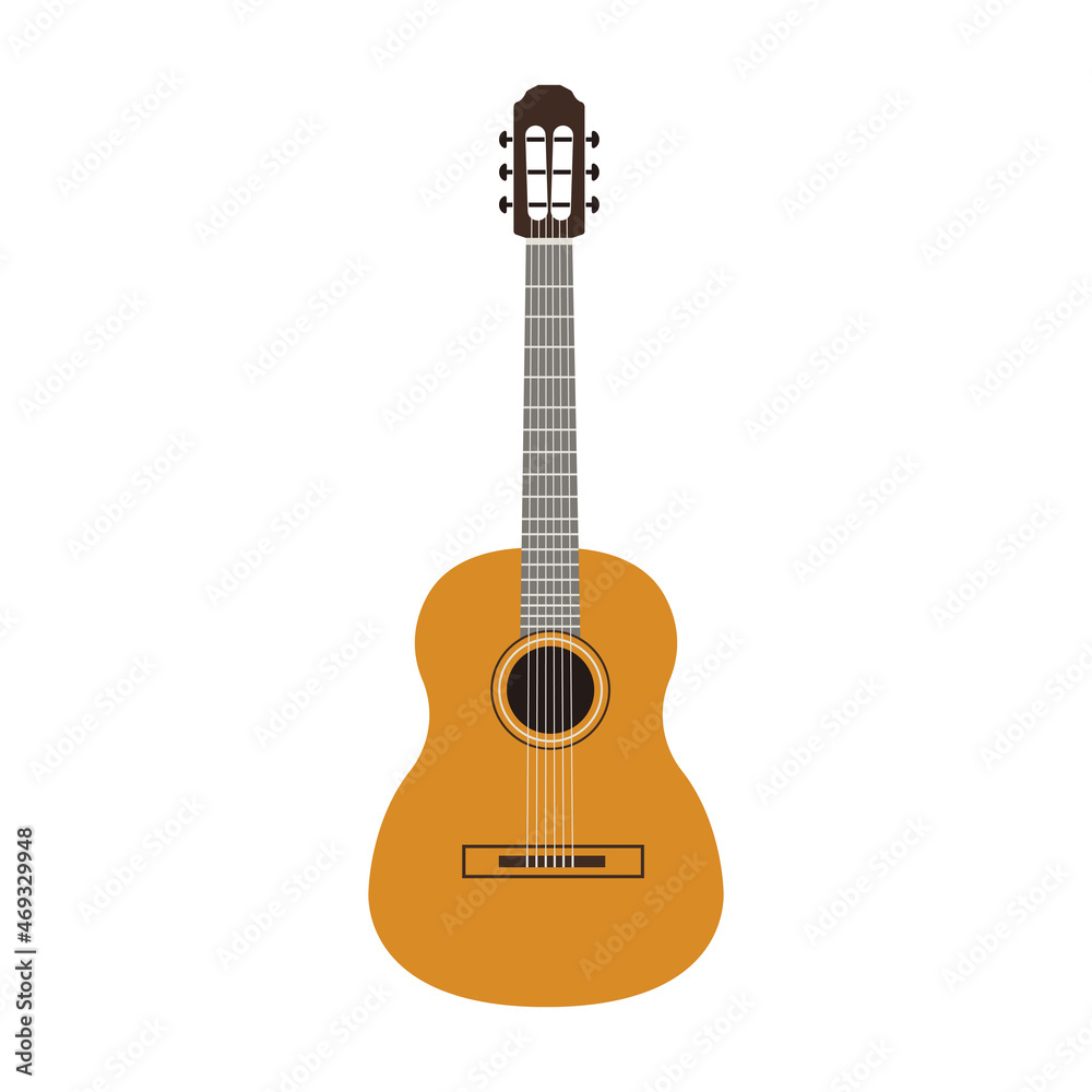 Obraz premium Guitar vector illustration on white background. Classic cartoon icon with guitar vector illustration for decorative design. Isolated object.