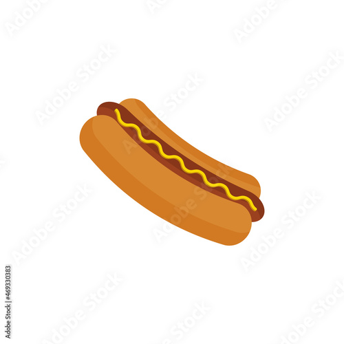 Hot dog flat vector icon on white background. Retro cartoon illustration with hot dog. Flat vector illustration.