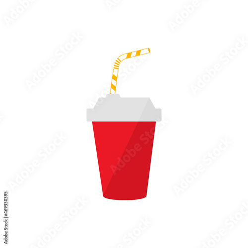 Paper art icon with red paper cap cold drink on white background. Cup flat icon. Soda pop.