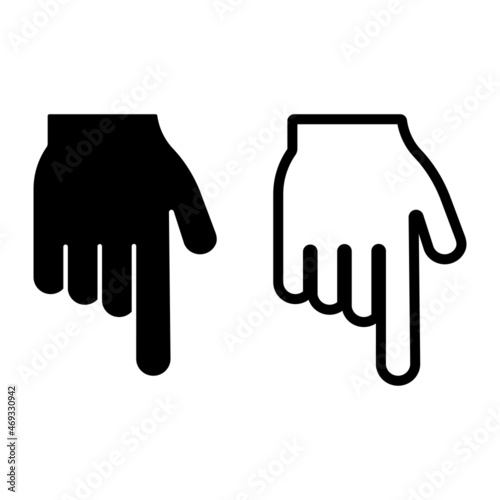 Backhand index vector icon on white background. Icon with black backhand index. Hand click vector.