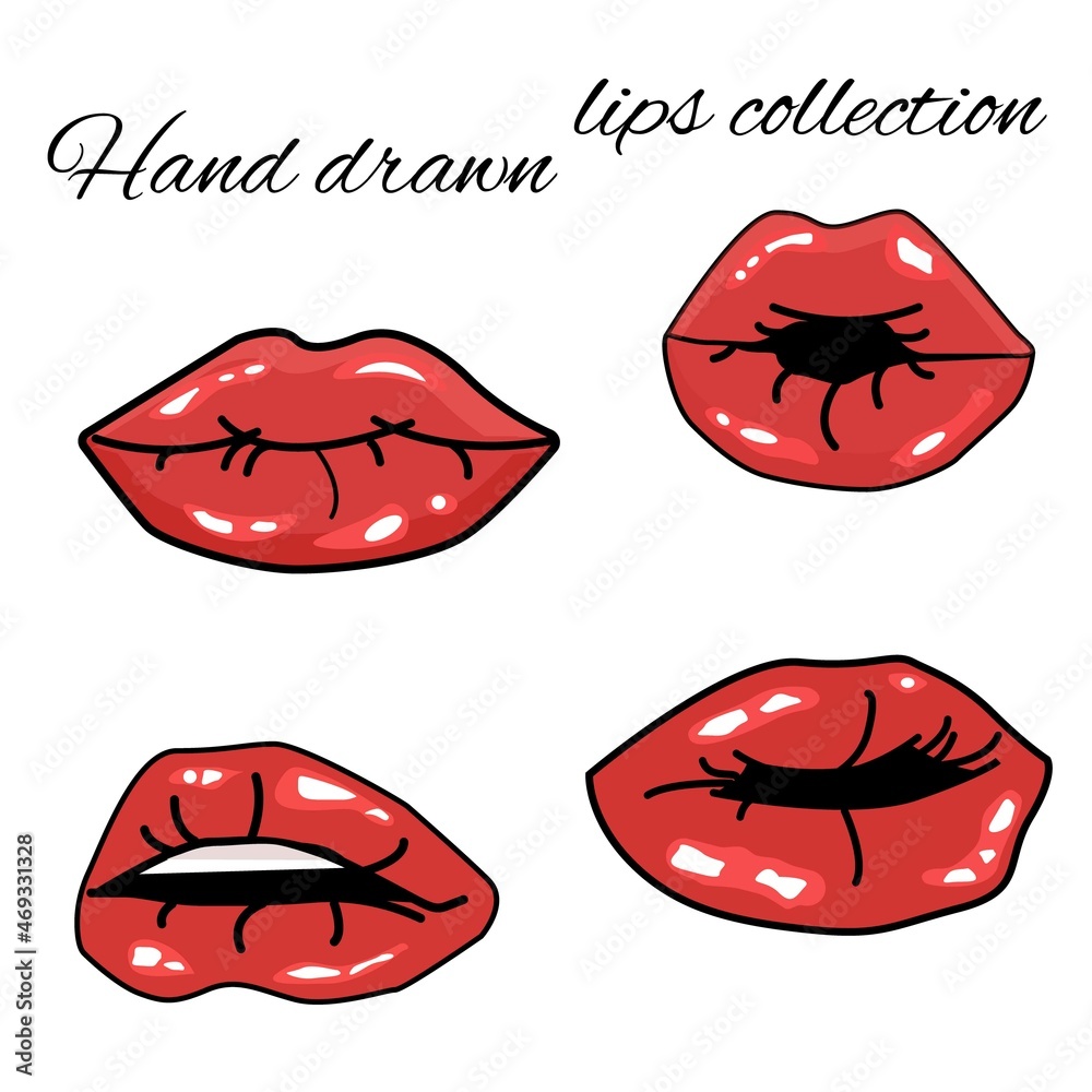 Obraz premium Vector hand drawn red lips isolated on white background