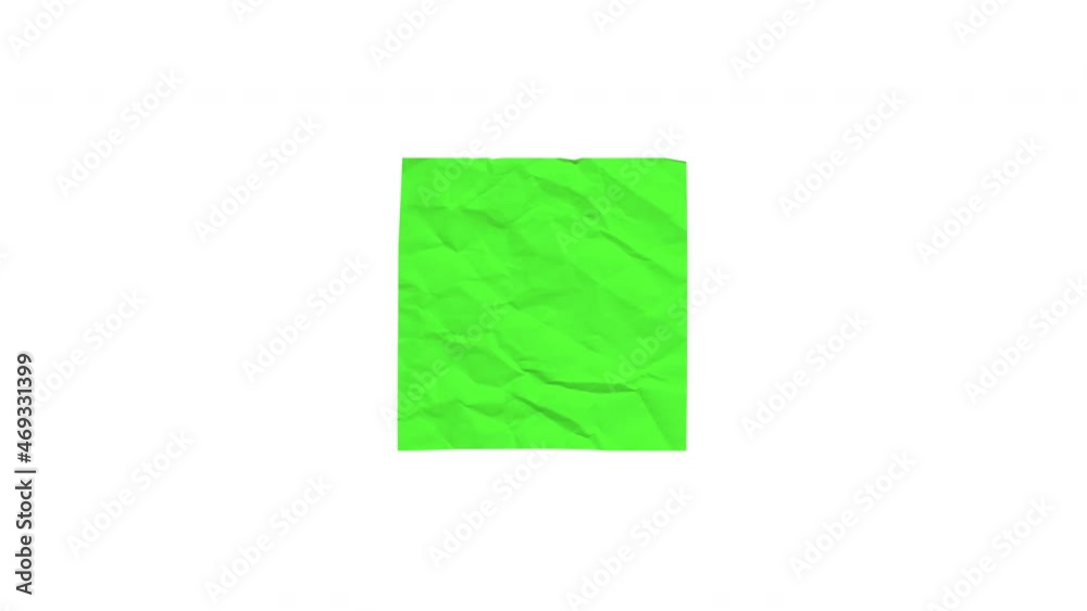 Color crumpled paper sticker on white background. Realistic cartoon wrinkled surface texture in modern trendy stop motion style. Fashion minimal abstract dynamic art animation.
