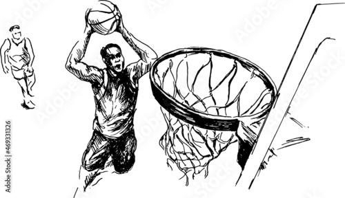 Hand sketch of a basketball player. Vector illustration.