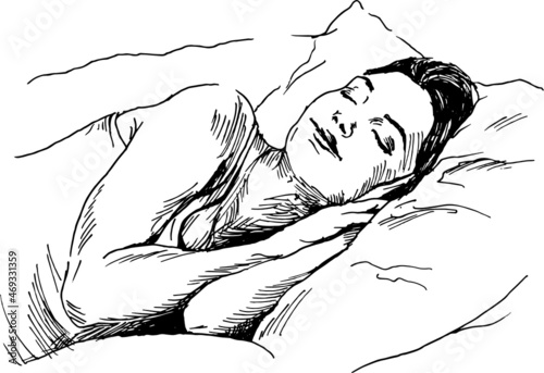Hand sketch of sleeping woman. Vector illustration.