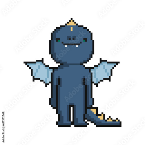 Pixel cartoon funny dragon on a white background.