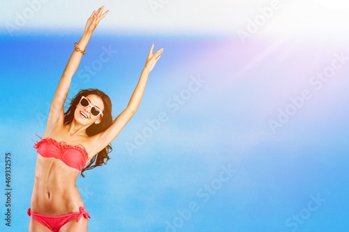 Portrait beautiful young woman relax smile leisure around beach sea ocean in travel vacation