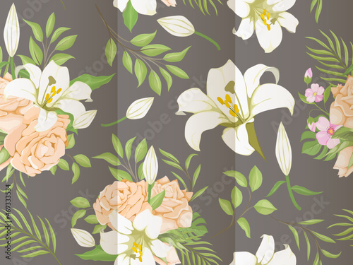Seamless Pattern Lily Floral Template Design