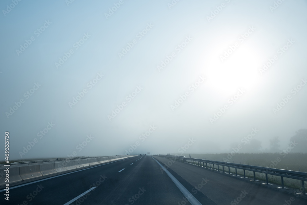 driving at A94 highway early in the morning