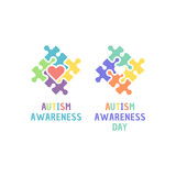Autism awareness day colorful puzzle. Heart jigsaw shape.