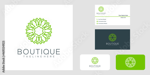 Yoga classes logo design made with leaves and flowers with simple lines