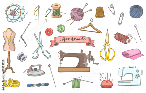 Sewing and needlework tools and accessories.