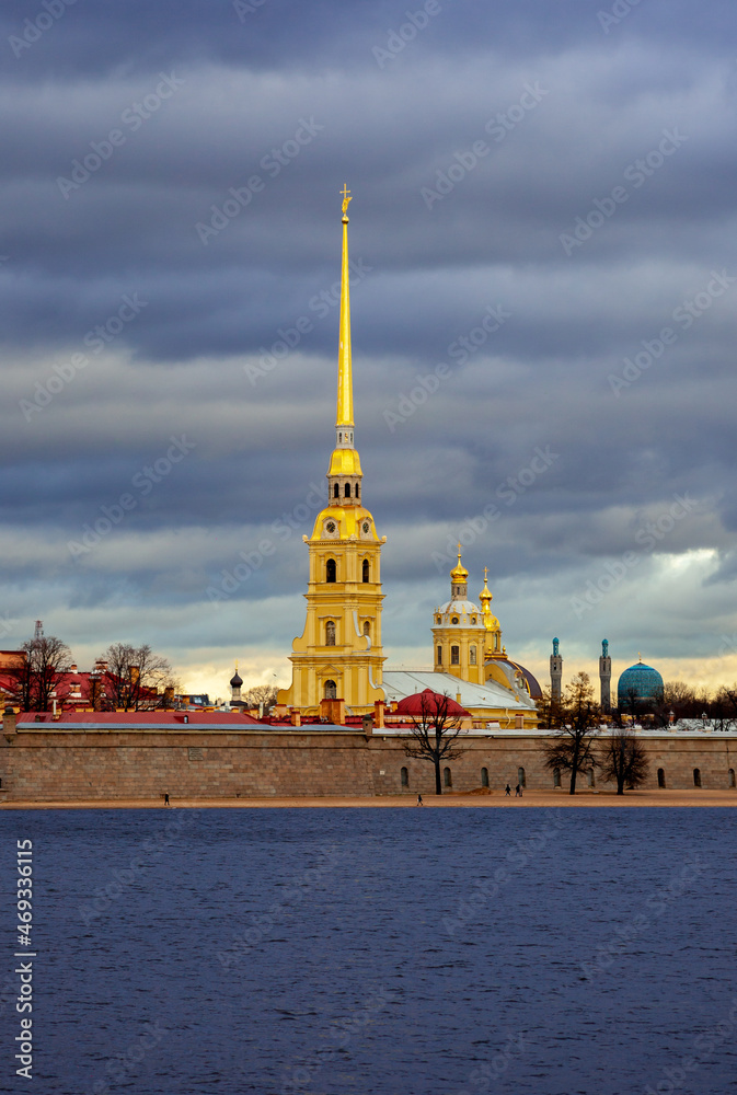 View from the Neva River to the Peter and Paul Fortress in St. Petersburg.