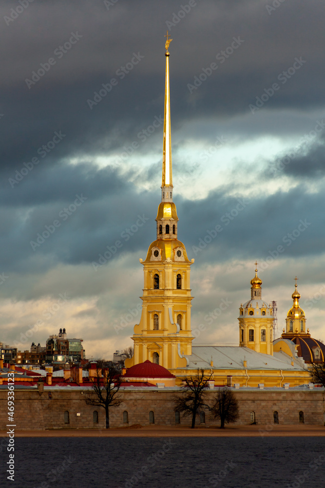 View from the Neva River to the Peter and Paul Fortress in St. Petersburg.