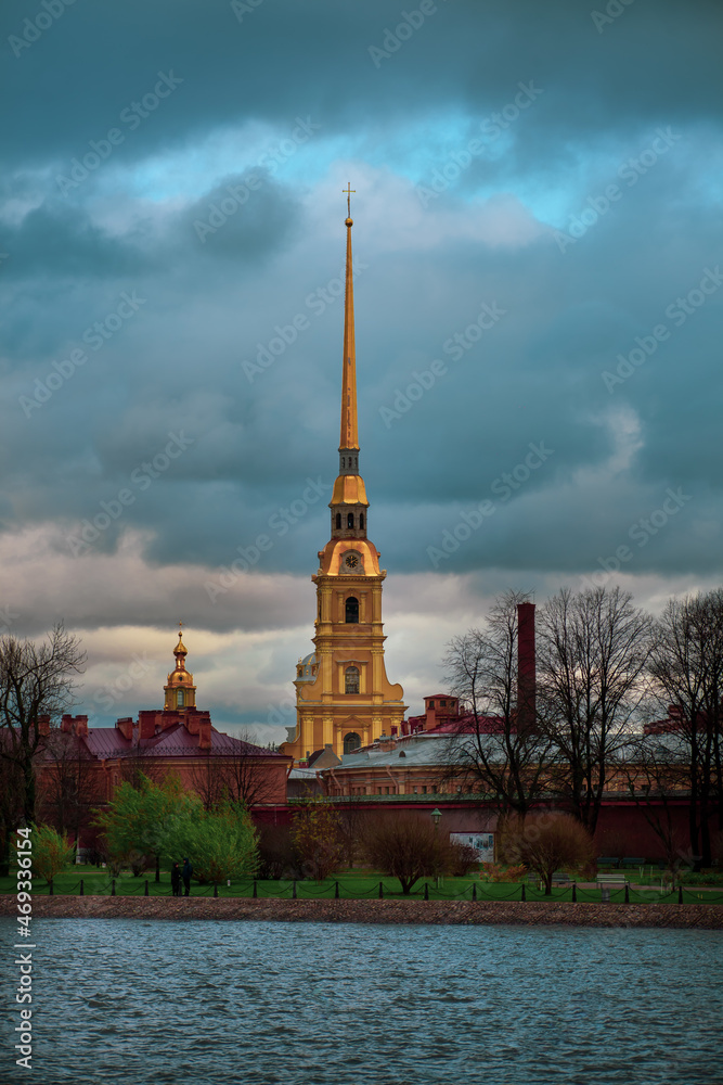 View from the Neva River to the Peter and Paul Fortress in St. Petersburg.