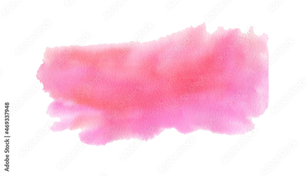 Watercolor pink splash, abstract blot, horizontal spot for postcards design, invitations