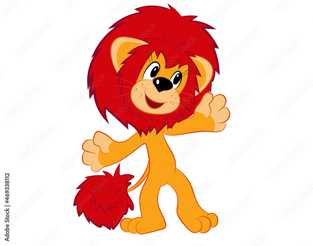 Cartoon lion isolated on white background. Vector illustration.