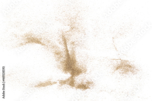 Sand pile scatter isolated on white background and texture with clipping path, top view