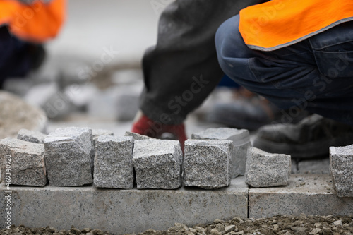 Cobblestone sidewalk construction