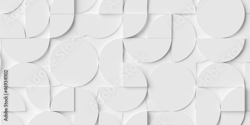 Multi-layer white circles or cylinders background wallpaper banner pattern from circles, semicircles and quadrants photo