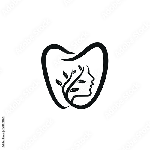Dental Tooth Logo Design with Natural Facial Beauty Graphic Vector