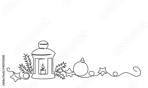 Merry Christmas decoration. Continuous one line drawing art