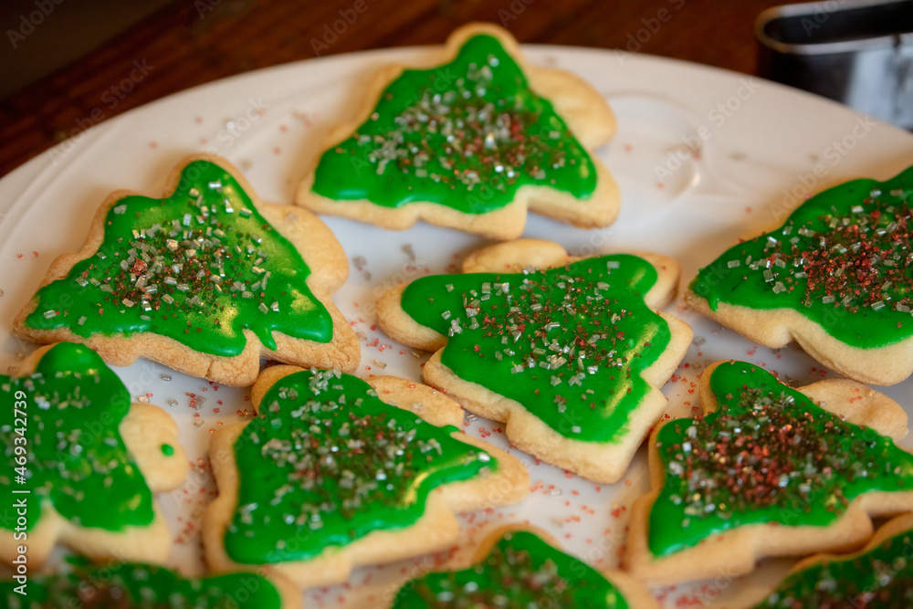 Christmas tree cookies with icing