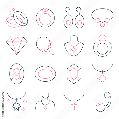 Jewelry icons set. Jewelry pack symbol vector elements for infographic web