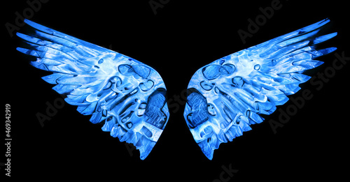Frozen wings. Artistically designed ice wings on isolated background. 