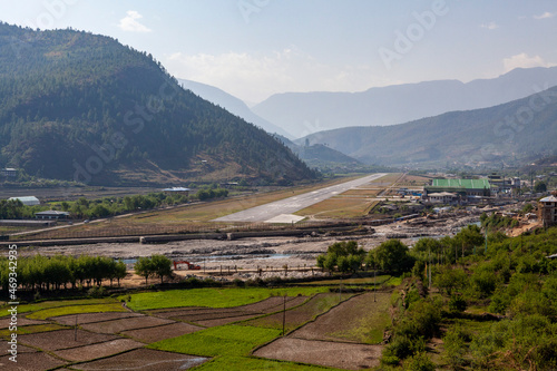 The runway of Paro airport in Paro, Bhutan, Asia photo