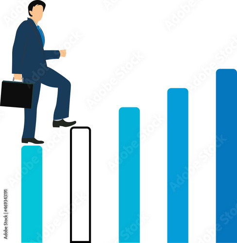 Hombre de negocios  subiendo un gráfico de barras. hacia arriba, éxitos empresariales. Sin Fondo, fondo transparente photo