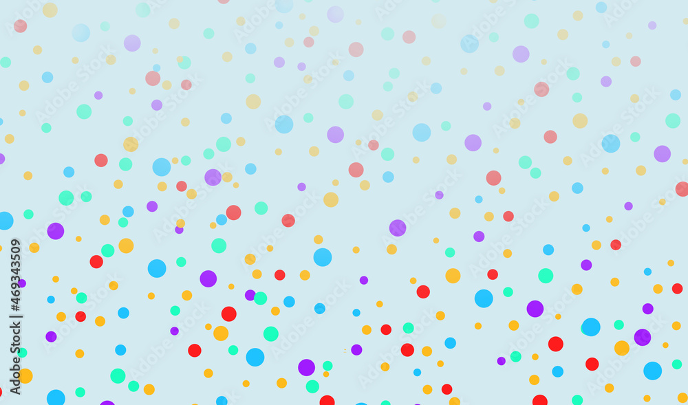 Fun colorful polka dot background design, party confetti illustration, spots or circles in colorful background for new years or happy birthday party or festive events, cute print pattern