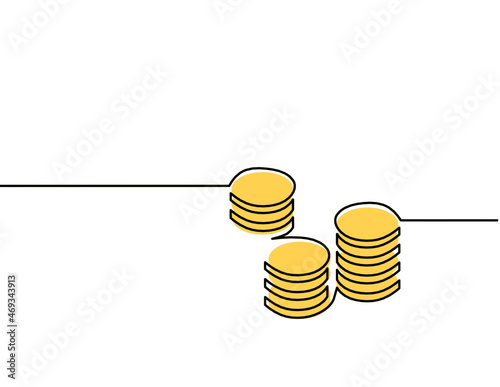 Abstract color coins as continuous lines drawing on white background. Vector