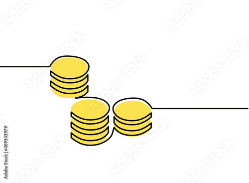 Abstract color coins as continuous lines drawing on white background. Vector