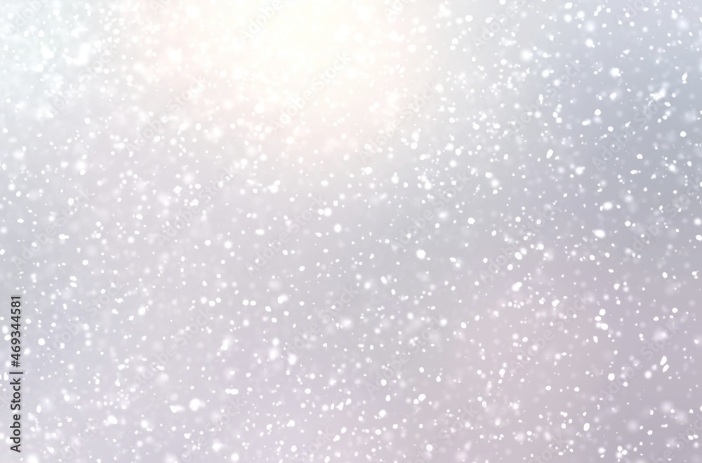 Winter airy light simple background decorated blur pattern of snowfall. Day lighting.