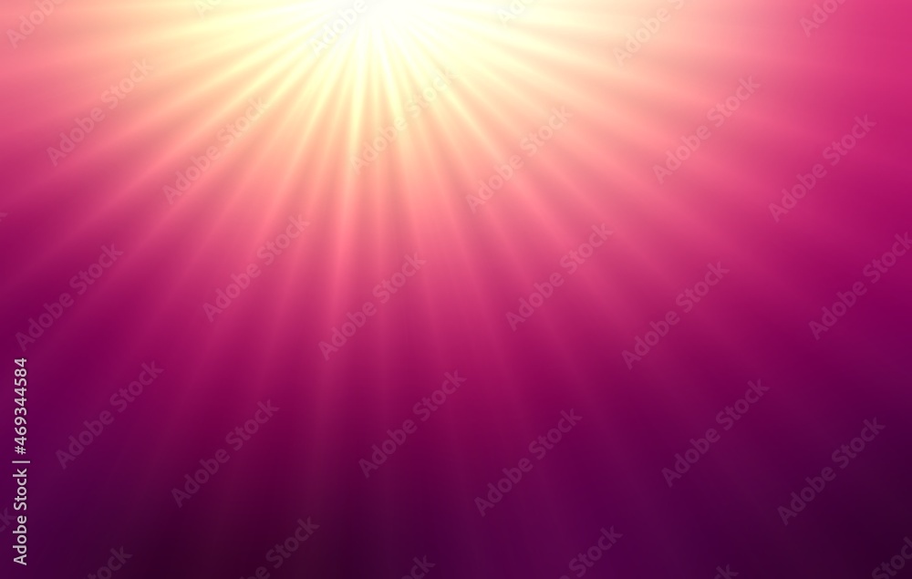 Bright rays from top illuminated deep maroon empty background. Glare blur simple illustration.