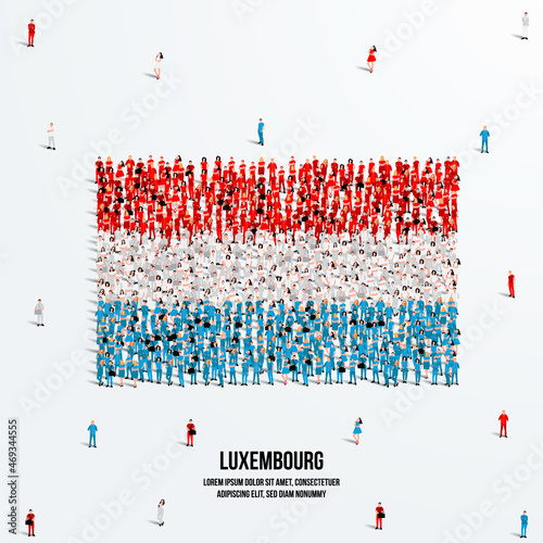 Luxembourg Flag. A large group of people form to create the shape of the Luxembourg flag. Vector Illustration.