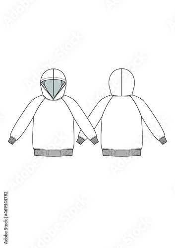 Raglan Hoodie Technical Fashion Drawing