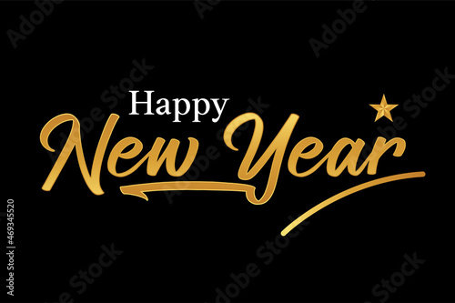 Happy new year. golden new year lettering isolated on black background. 