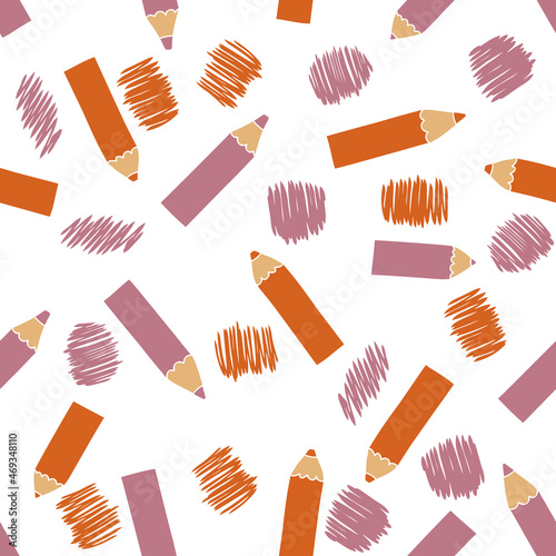 Doodle vector seamless pattern with pencils and scrawls. Perfect for T-shirt, fabric, textile and print. Design for decoration notebook, planner, notepad, copybook and journal. 
