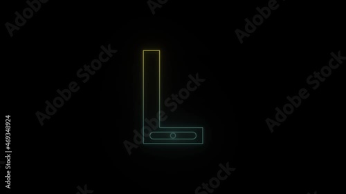 Glowing neon waterpas icon on black background. 4K video for your project. photo